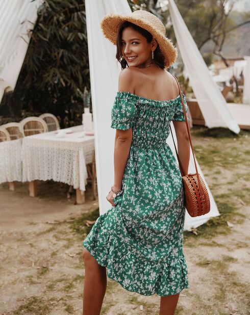Robe Lydia imprimé fleuri vert/blanc
