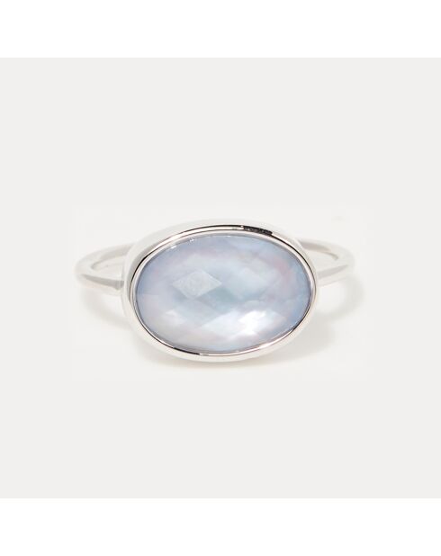 Bague Noelie Nacre bleue en laiton argenté