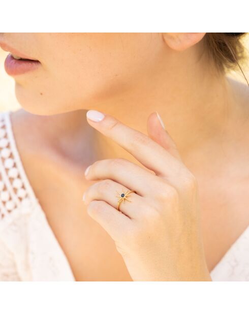 Bague ajustable Etoile Onyx noire en laiton doré