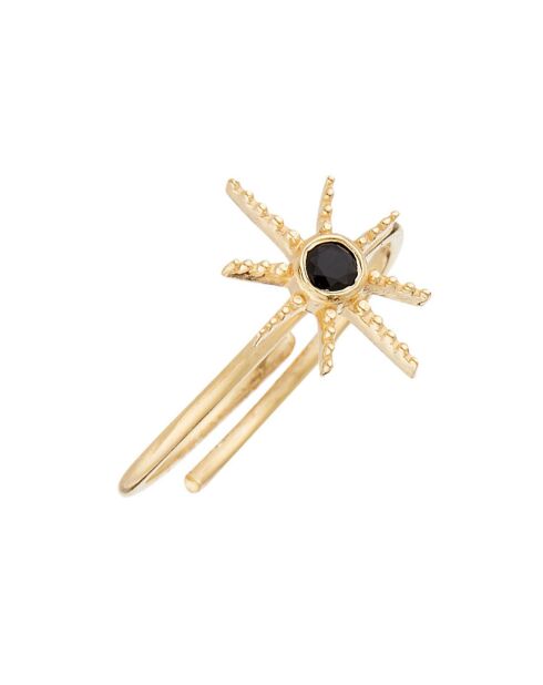 Bague ajustable Etoile Onyx noire en laiton doré