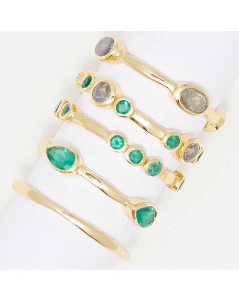 Bague Fiona Onyx verte & Labradorite en laiton doré