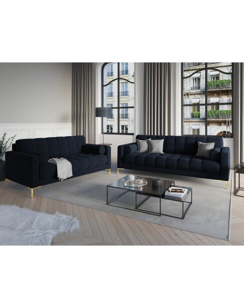 Canapé velours bali 3 places bleu foncé  - 177x92x78 cm