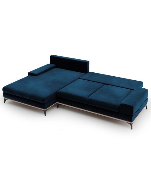 Canapé d'angle gauche velours convertible avec coffre de rangement astre 5 places bleu roi - 315x212x87 cm