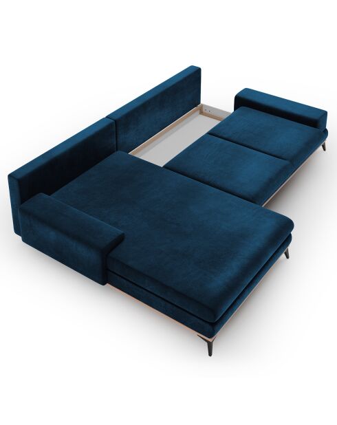 Canapé d'angle gauche velours convertible avec coffre de rangement astre 5 places bleu roi - 315x212x87 cm
