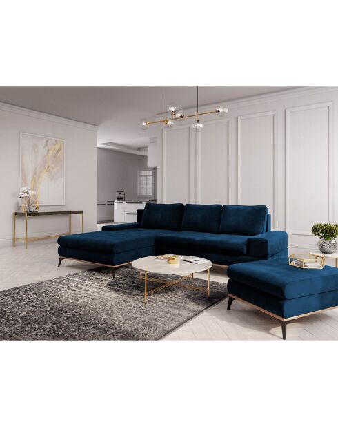 Canapé d'angle gauche velours convertible avec coffre de rangement astre 5 places bleu roi - 315x212x87 cm