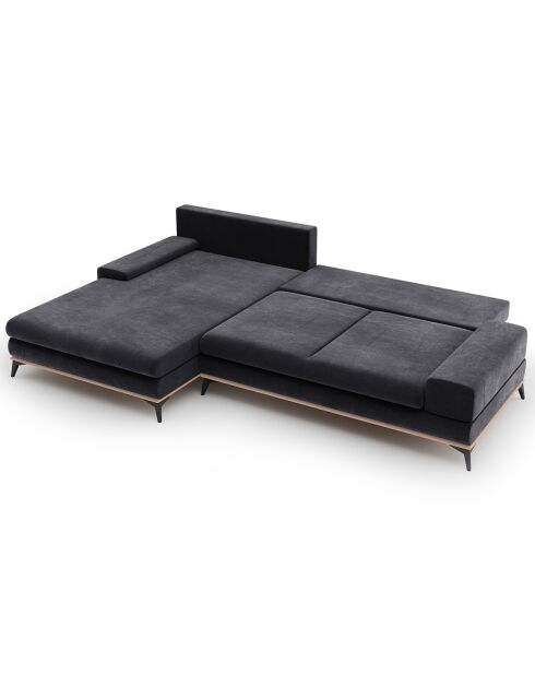 Canapé d'angle gauche velours convertible avec coffre de rangement astre 5 places gris foncé - 315x212x87 cm