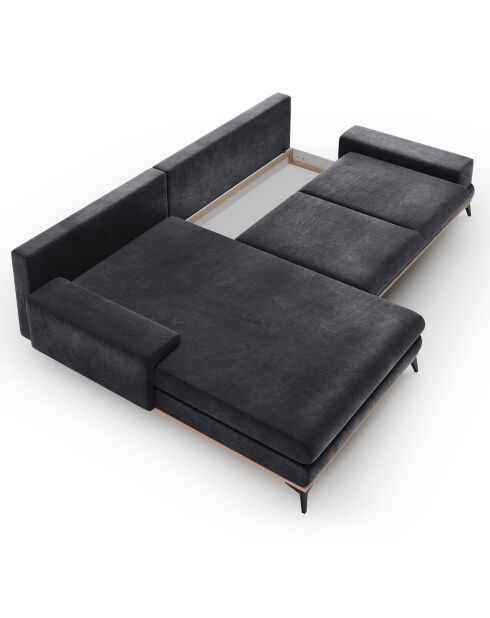 Canapé d'angle gauche velours convertible avec coffre de rangement astre 5 places gris foncé - 315x212x87 cm