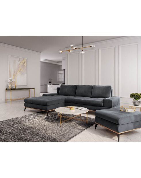 Canapé d'angle gauche velours convertible avec coffre de rangement astre 5 places gris foncé - 315x212x87 cm