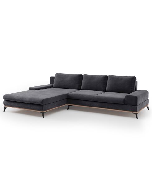 Canapé d'angle gauche velours convertible avec coffre de rangement astre 5 places gris foncé - 315x212x87 cm