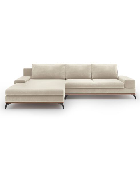Canapé d'angle gauche velours convertible avec coffre de rangement astre 5 places beige - 315x212x87 cm