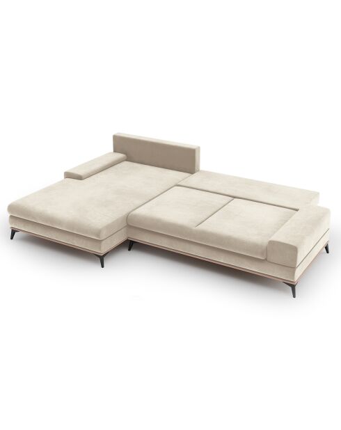 Canapé d'angle gauche velours convertible avec coffre de rangement astre 5 places beige - 315x212x87 cm