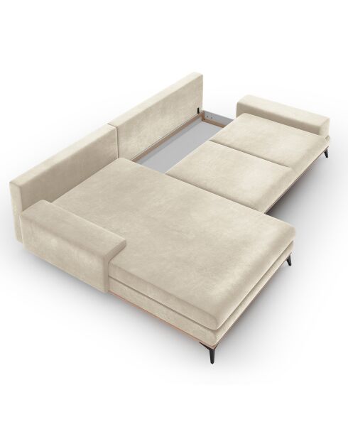 Canapé d'angle gauche velours convertible avec coffre de rangement astre 5 places beige - 315x212x87 cm