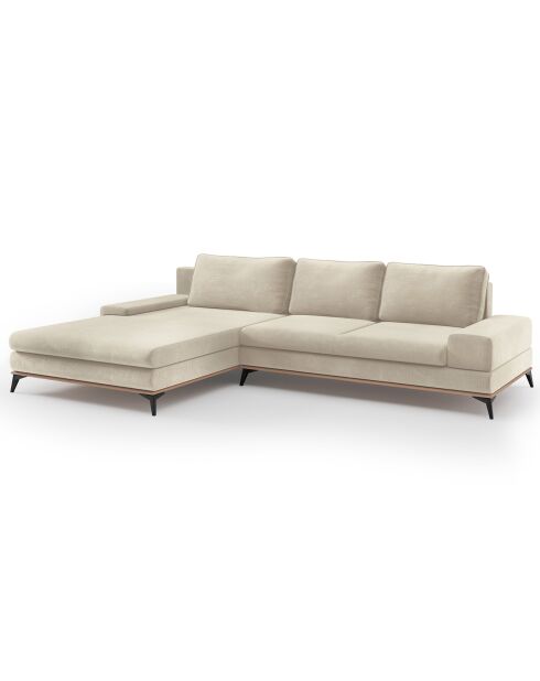 Canapé d'angle gauche velours convertible avec coffre de rangement astre 5 places beige - 315x212x87 cm