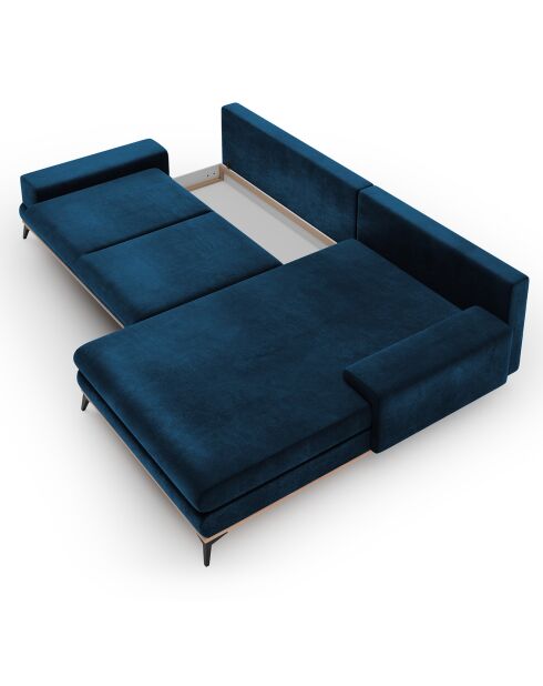 Canapé d'angle droit velours convertible avec coffre de rangement astre 5 places bleu roi - 315x212x87 cm