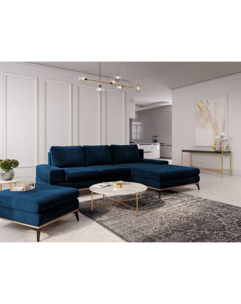 Canapé d'angle droit velours convertible avec coffre de rangement astre 5 places bleu roi - 315x212x87 cm