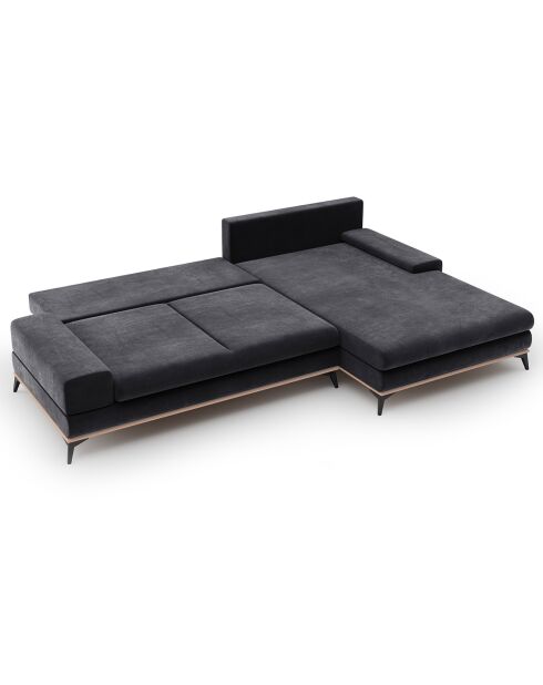Canapé d'angle droit velours convertible avec coffre de rangement astre 5 places gris foncé - 315x212x87 cm