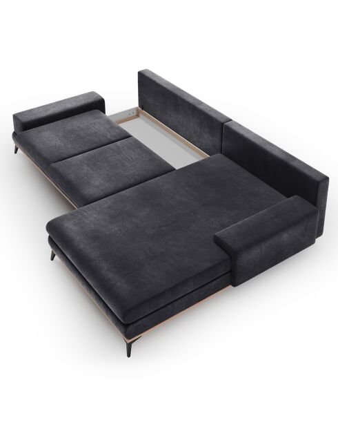 Canapé d'angle droit velours convertible avec coffre de rangement astre 5 places gris foncé - 315x212x87 cm