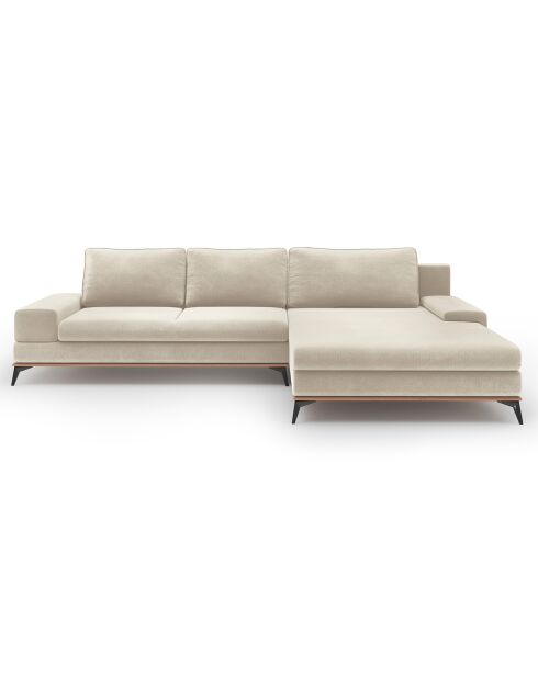 Canapé d'angle droit velours convertible avec coffre de rangement astre 5 places beige - 315x212x87 cm