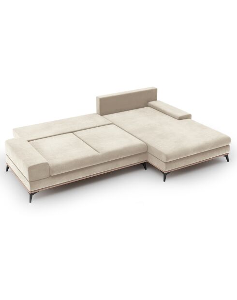 Canapé d'angle droit velours convertible avec coffre de rangement astre 5 places beige - 315x212x87 cm