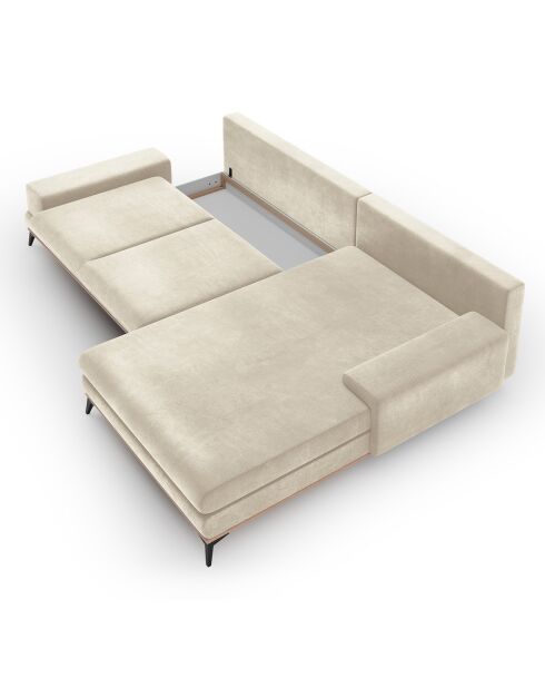 Canapé d'angle droit velours convertible avec coffre de rangement astre 5 places beige - 315x212x87 cm