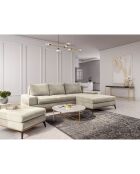 Canapé d'angle droit velours convertible avec coffre de rangement astre 5 places beige - 315x212x87 cm