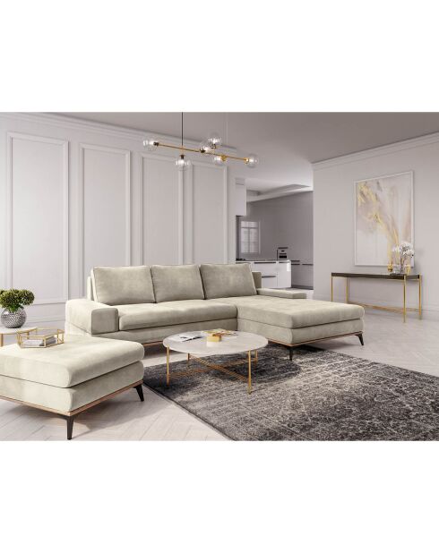Canapé d'angle droit velours convertible avec coffre de rangement astre 5 places beige - 315x212x87 cm