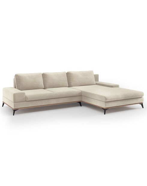 Canapé d'angle droit velours convertible avec coffre de rangement astre 5 places beige - 315x212x87 cm