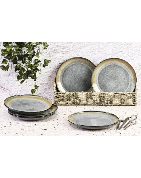 6 Assiettes Genesis  bleu/gris kaki - D.27 cm