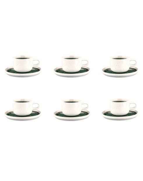 6 Tasses avec soucoupe Oxygen gris/vert bouteille/beige - 20 cl