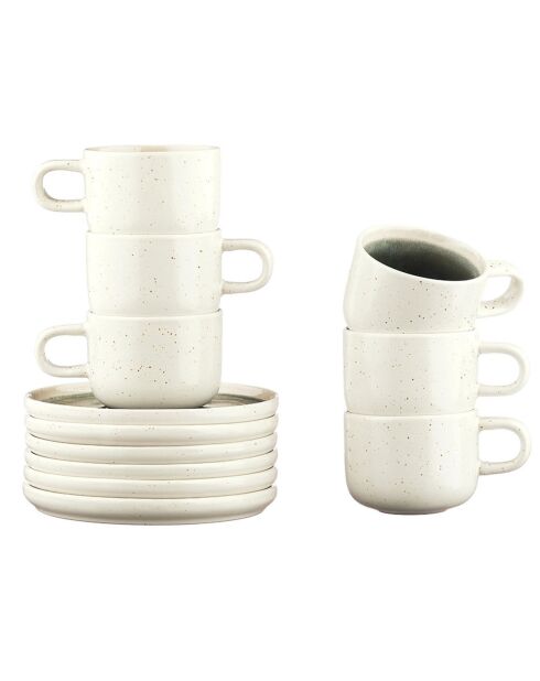 6 Tasses avec soucoupe Oxygen gris/vert bouteille/beige - 20 cl