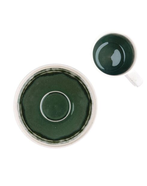 6 Tasses avec soucoupe Oxygen gris/vert bouteille/beige - 20 cl