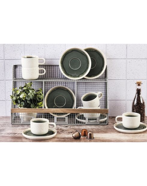 6 Tasses avec soucoupe Oxygen gris/vert bouteille/beige - 20 cl