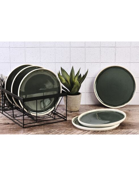 6 Assiettes Oxygen gris/vert bouteille/beige - D.27 cm