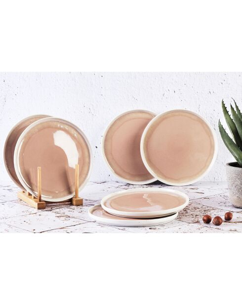 6 Assiettes Oxygen rose poudre/beige - D.21.5 cm