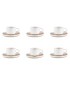 6 Tasses avec soucoupe Oxygen rose poudre/beige - 20 cl