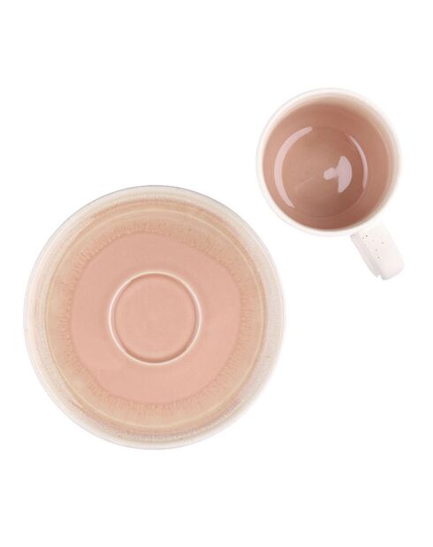 6 Tasses avec soucoupe Oxygen rose poudre/beige - 20 cl