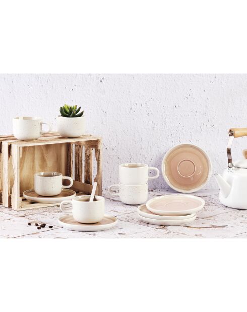 6 bicchieri di ossigeno con piattino rosa cipria/beige - 20 cl