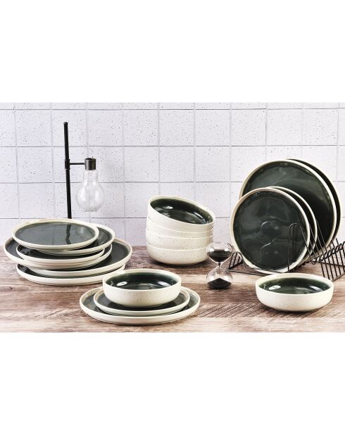 Les Essentials Oxygen servies grijs/fles groen/beige - 18 stuks