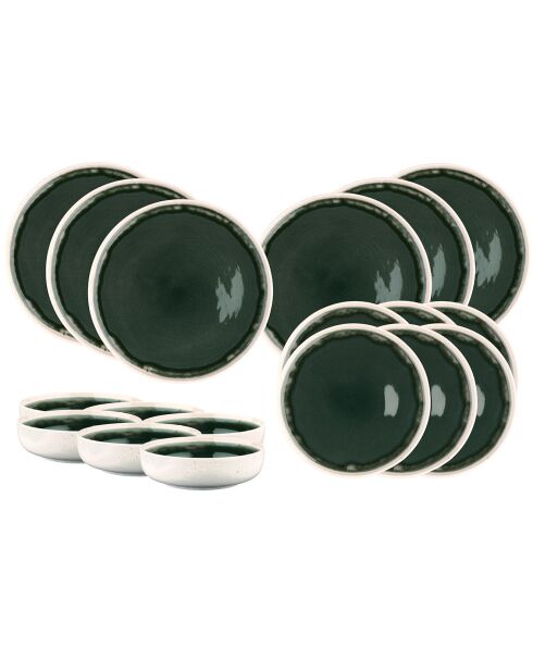 Les Essentials Oxygen servies grijs/fles groen/beige - 18 stuks