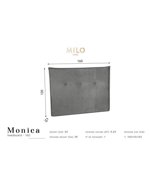 Tête de lit en velours Monica noire - 160 cm