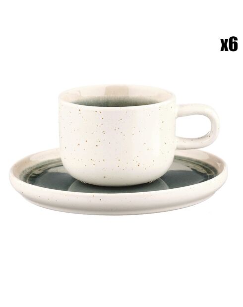 6 Tasses avec soucoupe Oxygen gris/vert bouteille/beige - 20 cl