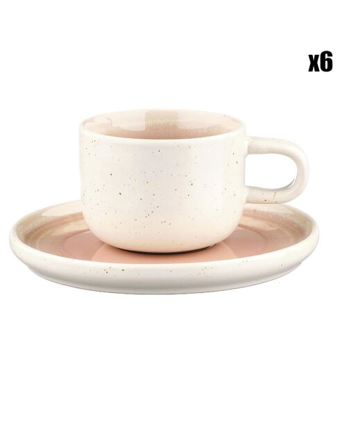 6 Tasses avec soucoupe Oxygen rose poudre/beige - 20 cl