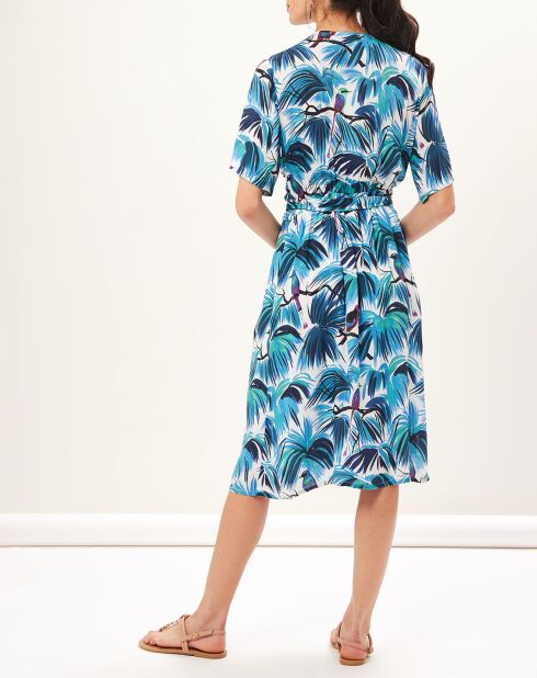 Robe portefeuille Reva imprimée tropical bleu/blanc