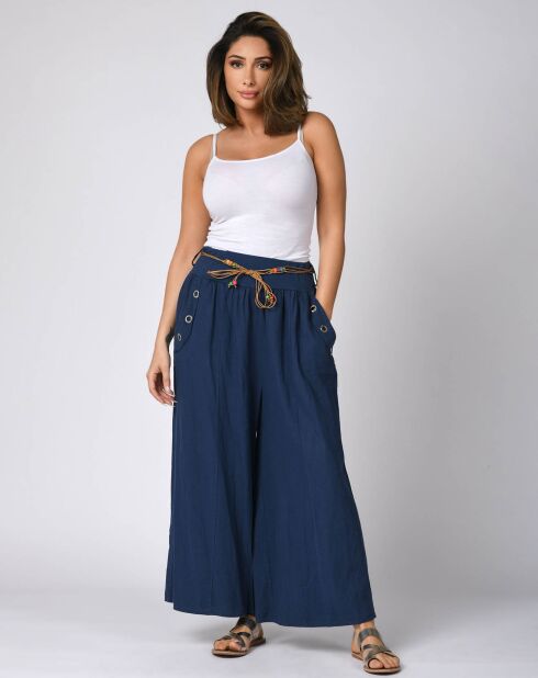Pantalon 100% Lin Amelia marine