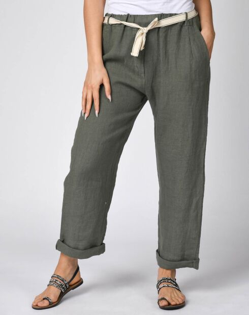 Pantalon 100% Lin Victor kaki