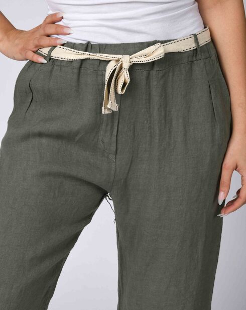 Pantalon 100% Lin Victor kaki
