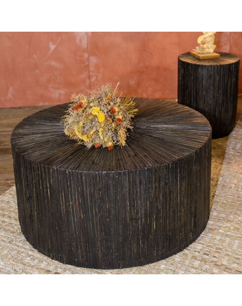 Table basse en bois et feuilles de cocotier marron - 75x35 cm