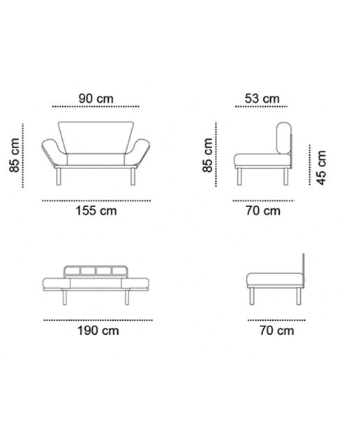 Canapé 2 places convertible Nitta gris - 155x85x73 cm