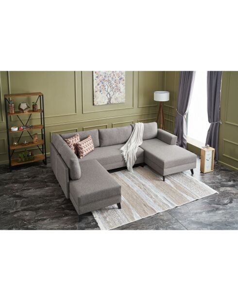 Canapé panoramique convertible Eris en Lin mélangé marron - 300x78x80 cm