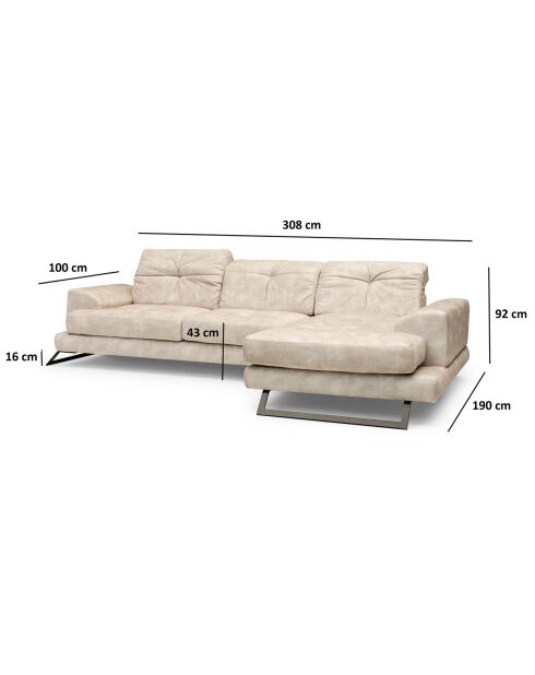 Canapé fixe d'angle droit Frido  beige - 308x190x100/92 cm